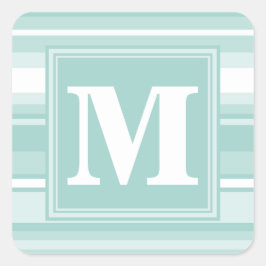 Monogram mynta grönt rand fyrkantigt klistermärke