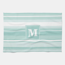 Monogram mynta grönt rand kökshandduk