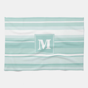 Monogram mynta grönt rand kökshandduk