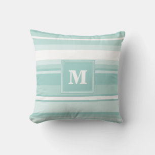 Monogram mynta grönt rand kudde