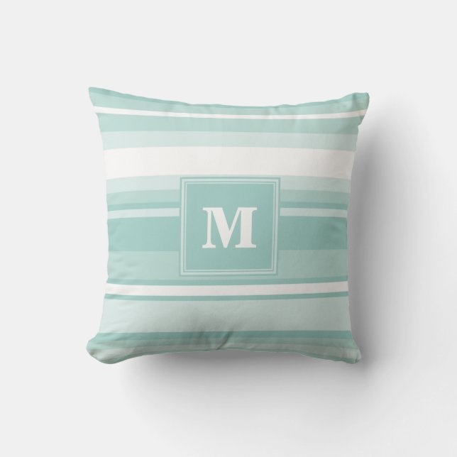 Monogram mynta grönt rand kudde (Framsida)