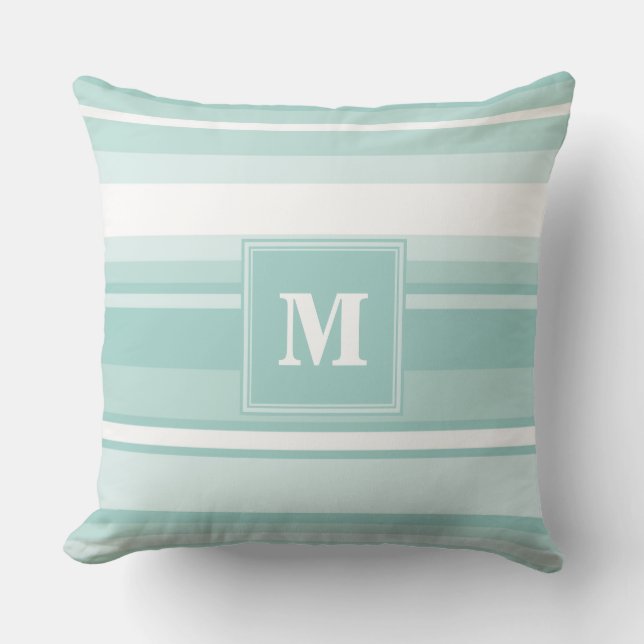 Monogram mynta grönt rand kudde (Framsida)