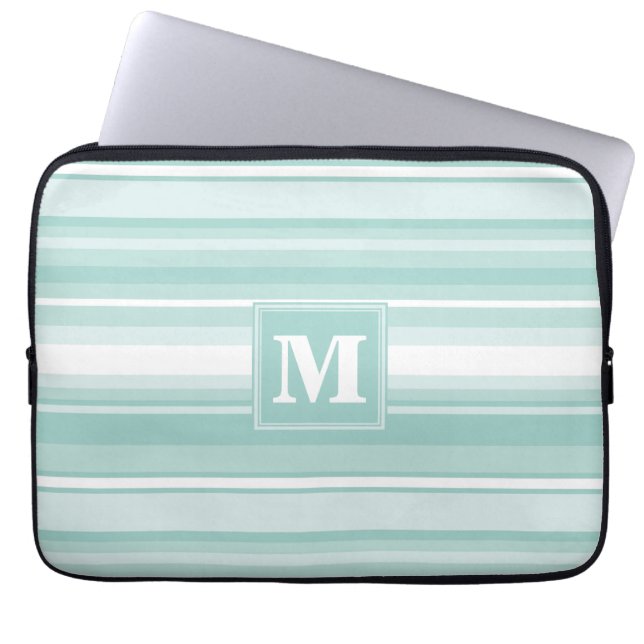 Monogram mynta grönt rand laptop sleeve (Framsidan)