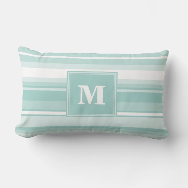 Monogram mynta grönt rand lumbarkudde (Framsida)