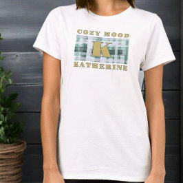 Monogram mysigt humörstämning grönt vit plaid tart t shirt