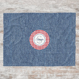 Monogram, Mysigt utskrift av blå denim och röd kon Fleecefilt