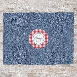 Monogram, Mysigt utskrift av blå denim och röd kon Fleecefilt