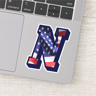 Monogram N American Flagga Brev N Initial USA Klistermärken