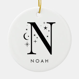 Monogram N Celestial Namn Julgransprydnad Keramik