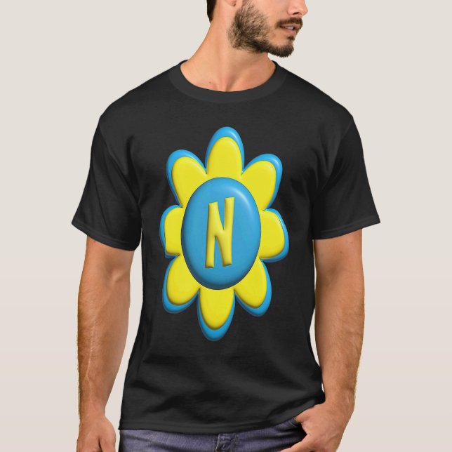 Monogram N  Colorful Flower T Shirt (Framsida)