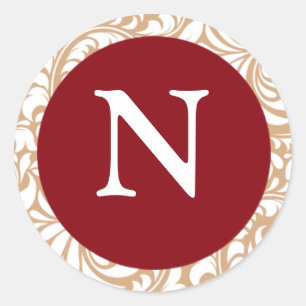 Monogram N Cranberry Färg Design Designer Bröllop Runt Klistermärke