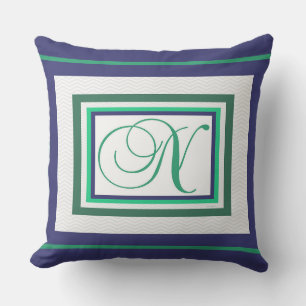 Monogram N-Grönt, vitt skript Kudde