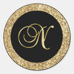 Monogram N guld-skript Runt Klistermärke