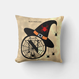 Monogram N Halloween Sky Witch Spiders Name Kudde