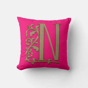 Monogram N Hot Pure Rosa, Familj, Bröllop Födelsed Kudde