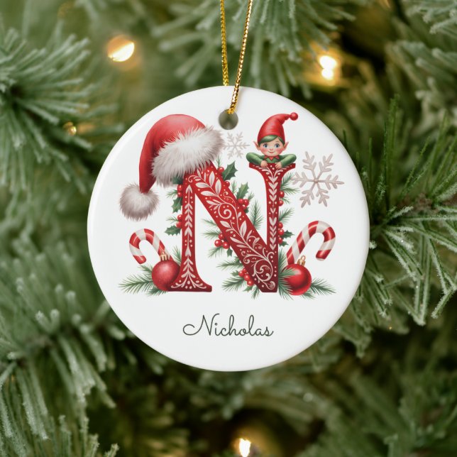 Monogram N julgran tomte prydnad Julgransprydnad Keramik (Träd)