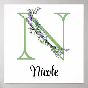 Monogram N Lavendel Eukalyptus barnkammardekor Poster