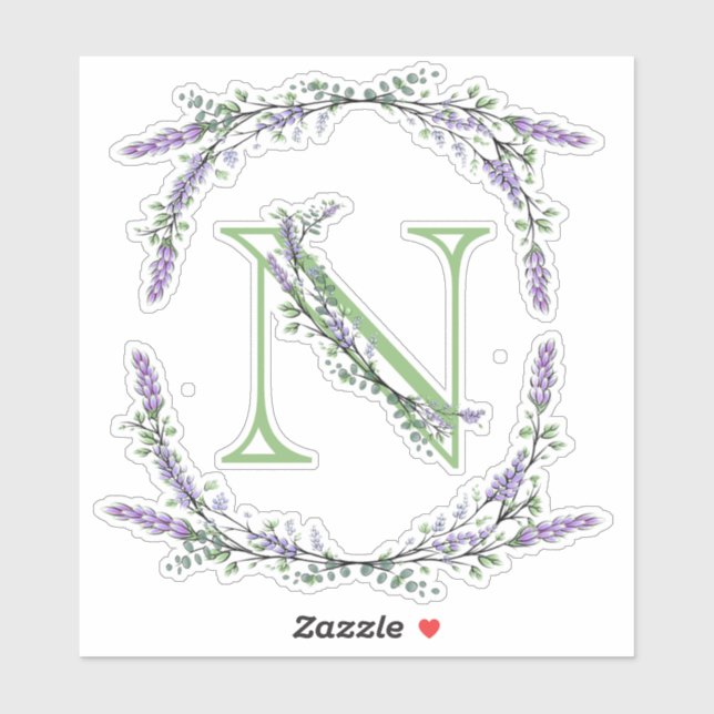 Monogram N Lavender Eucalyptus Klistermärken (Ark)