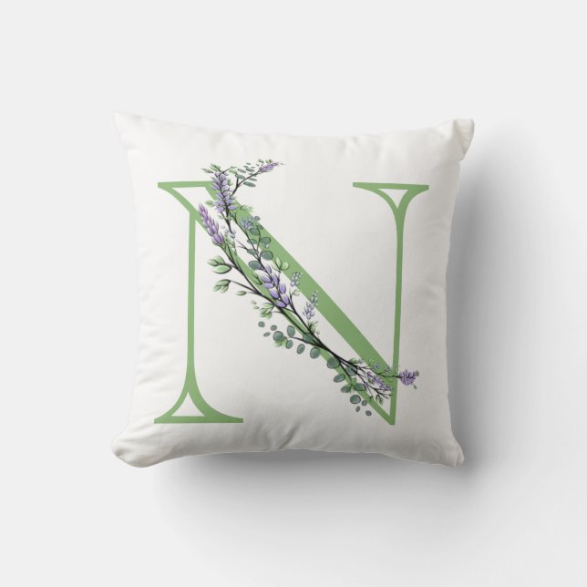 Monogram N Lavender Eucalyptus Kudde (Framsida)