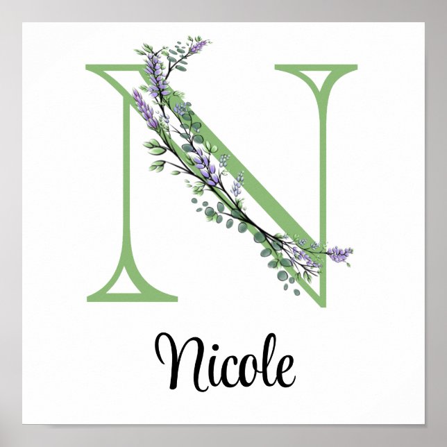 Monogram N Lavender Eucalyptus plantskola Poster (Framsidan)