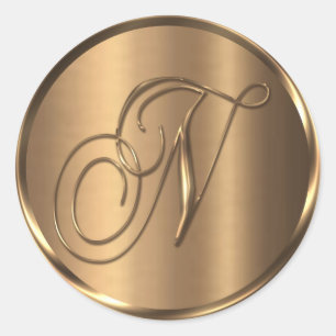 Monogram N NONMETALLIC Bronze Kuvert Seal Runt Klistermärke