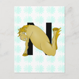 Monogram N Tecknad Horse Personlig Vykort