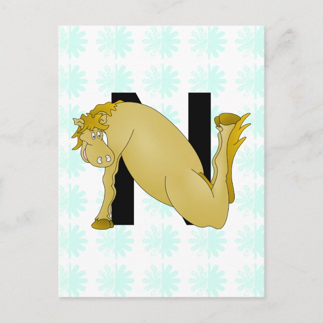 Monogram N Tecknad Horse Personlig Vykort (Framsida)