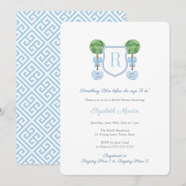 Monogram något blått Möhippa Inbjudningar (Fram/baksida)