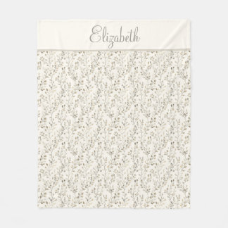 Monogram Name Beige Gray Brown Botanical Neutral  Fleecefilt