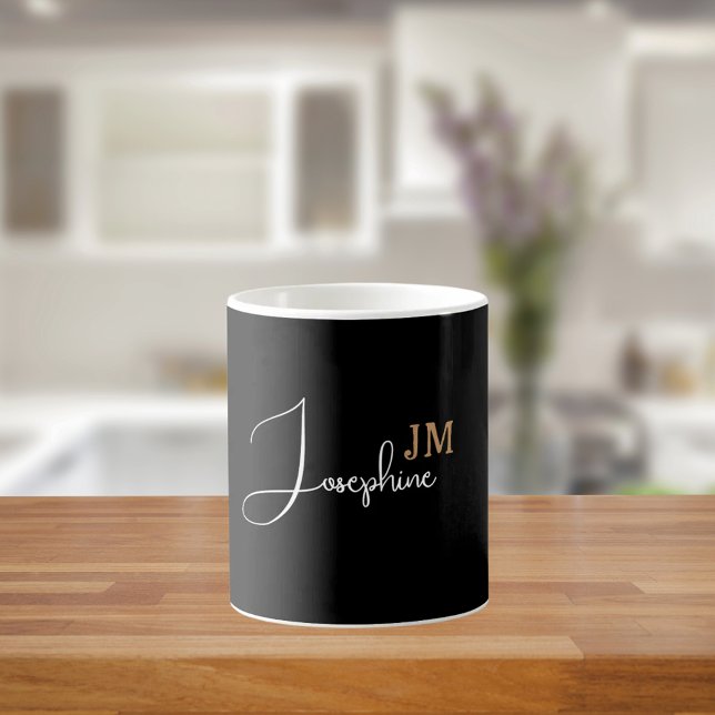 Monogram name black gold modern kaffemugg (Skapare uppladdad)