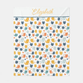 Monogram Name Blue Orange Yellow Cute Cats  Fleecefilt