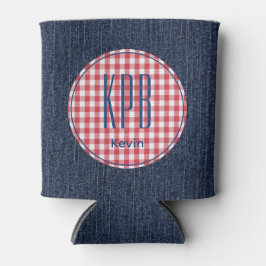 Monogram Name Dark Blue Denim Print Gingham Check
