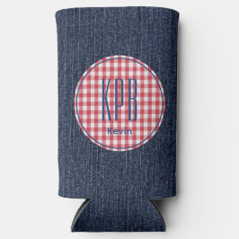 Monogram Name Dark Blue Denim Print Gingham Check