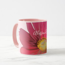 Monogram Name Floral Red Wildflower Pastel Pink Mugg