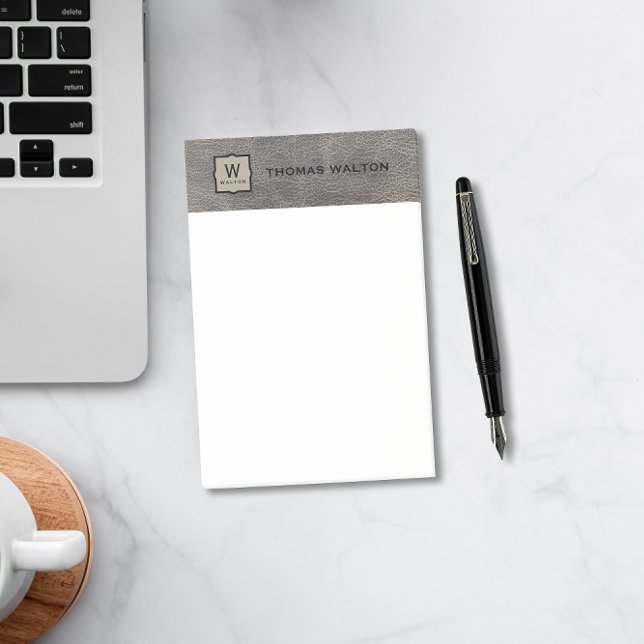 Monogram Name Genuine Cowhide Leather Look Post-it Block (Skapare uppladdad)