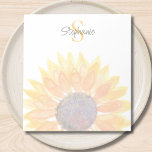 Monogram Name Sunflower  Anteckningsblock<br><div class="desc">This personalized notepad features a yellow watercolor sunflower and stylish script typography.
Easily customizable with your name and monogram.
Original Watercolor © Michele Davies.</div>