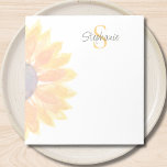 Monogram Name Sunflower Anteckningsblock<br><div class="desc">This floral personalized notepad features a yellow watercolor sunflower and stylish typography.
Easily customizable with your name and monogram.
Original Watercolor © Michele Davies.</div>