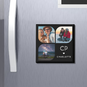 Monogram Namn 3 Foto Modern Trendig Enkel Magnet
