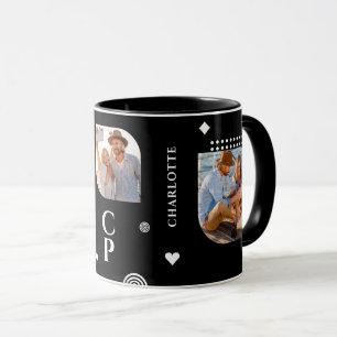 Monogram Namn 3 Photo Collage Trendig Coffee Mugg