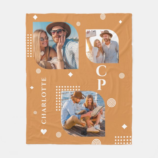 Monogram Namn 3 Photo Collage Trendig Fleecefilt (Framsidan)