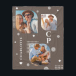 Monogram Namn 3 Photo Collage Trendig Fleecefilt<br><div class="desc">Monogram Namn 3 Photo Collage Trendig Modern Fleece Blanket har en fotokollage av tre av dina favoritfoton med personlig namn och ett monogram i ett elegant vitt skript. Anpassa genom att redigera texten i de angivna textrutorna. Perfekt för födelsedag, jul, Mors dag, Fars dag, syster, kusiner, bästa vänner och mycket...</div>