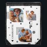 Monogram Namn 3 Photo Collage Trendig Gympapåse<br><div class="desc">Monogram Namn 3 Photo Collage Trendig Modern Drawstring Bag har en fotokollage av tre av dina favoritfoton med personlig namn och monogram i elegantens svarta skript på vit bakgrund. Anpassa genom att redigera texten i de angivna textrutorna. Perfekt för födelsedag, jul, Mors dag, syster, kusiner, bästa vänner och mycket annat....</div>
