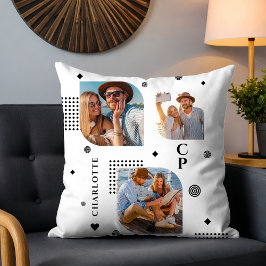 Monogram Namn 3 Photo Collage Trendig Kudde