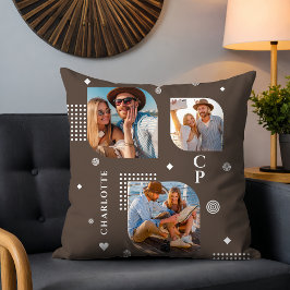 Monogram Namn 3 Photo Collage Trendig Kudde