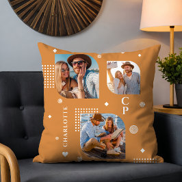 Monogram Namn 3 Photo Collage Trendig Kudde