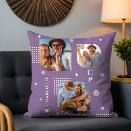 Monogram Namn 3 Photo Collage Trendig Kudde