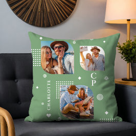 Monogram Namn 3 Photo Collage Trendig Kudde