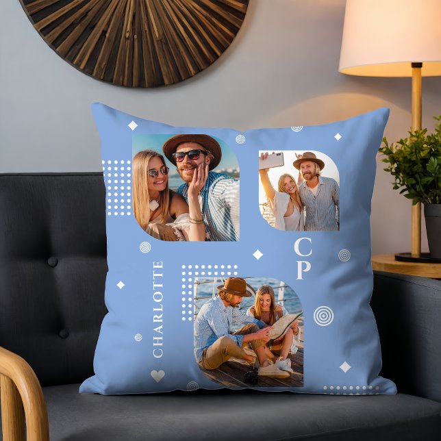 Monogram Namn 3 Photo Collage Trendig Kudde (Skapare uppladdad)