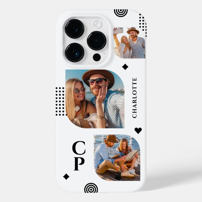 Monogram Namn 3 Photo Collage Trendig Modern (Baksida)