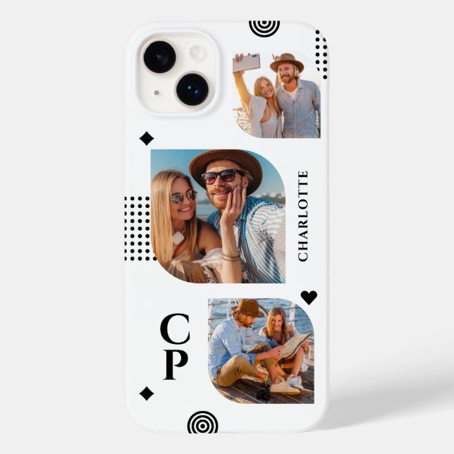 Monogram Namn 3 Photo Collage Trendig Modern (Baksida)